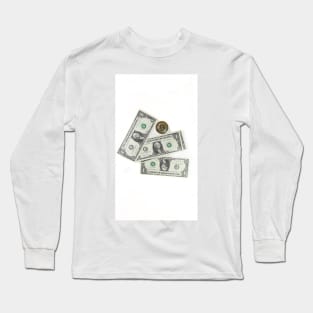 Bitcoin coin and dollars. Concept of mining business, wealth, fortune, success Long Sleeve T-Shirt